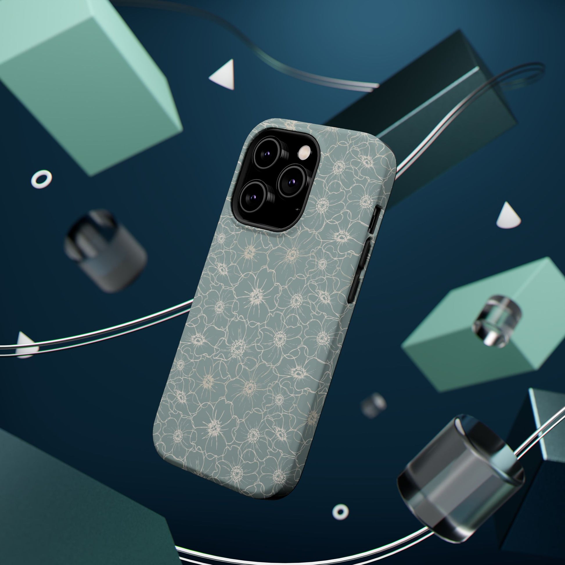 Minimalist Flower Silhouette, Old Blue-  Magsafe Phone Case