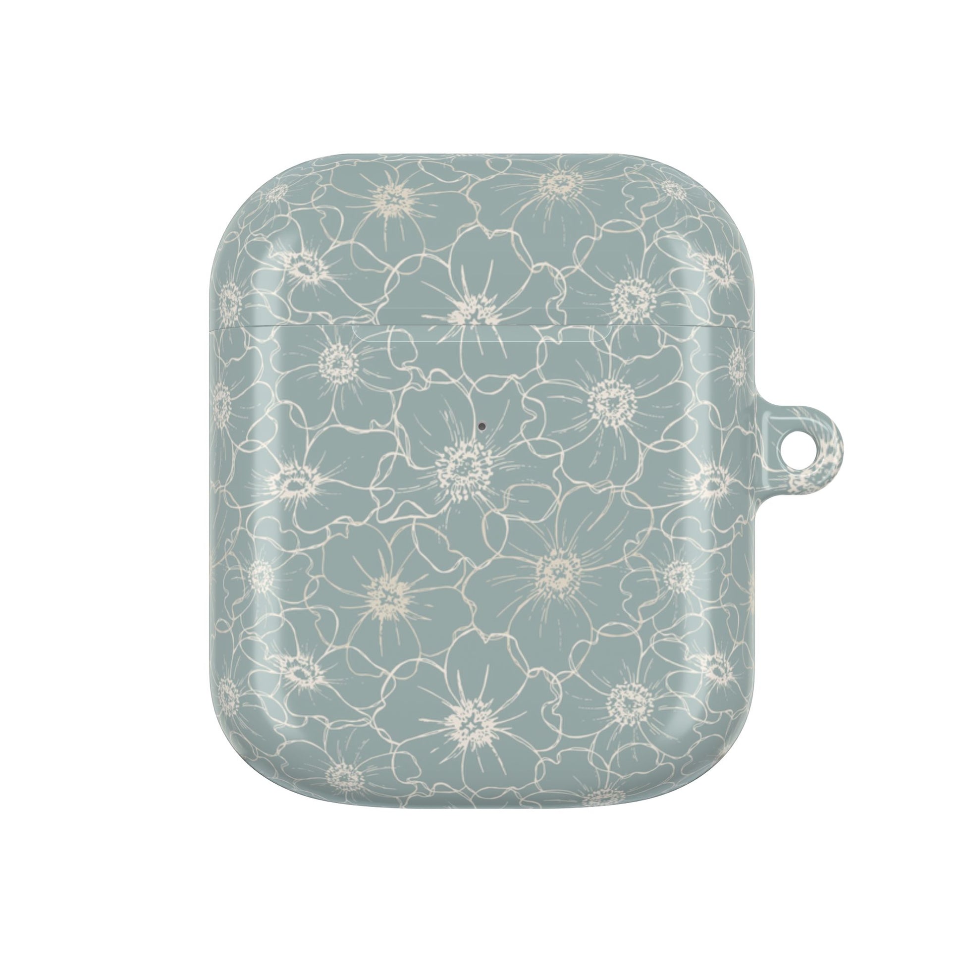 Minimalist Flower Silhouette, Old Blue - AirPods Case