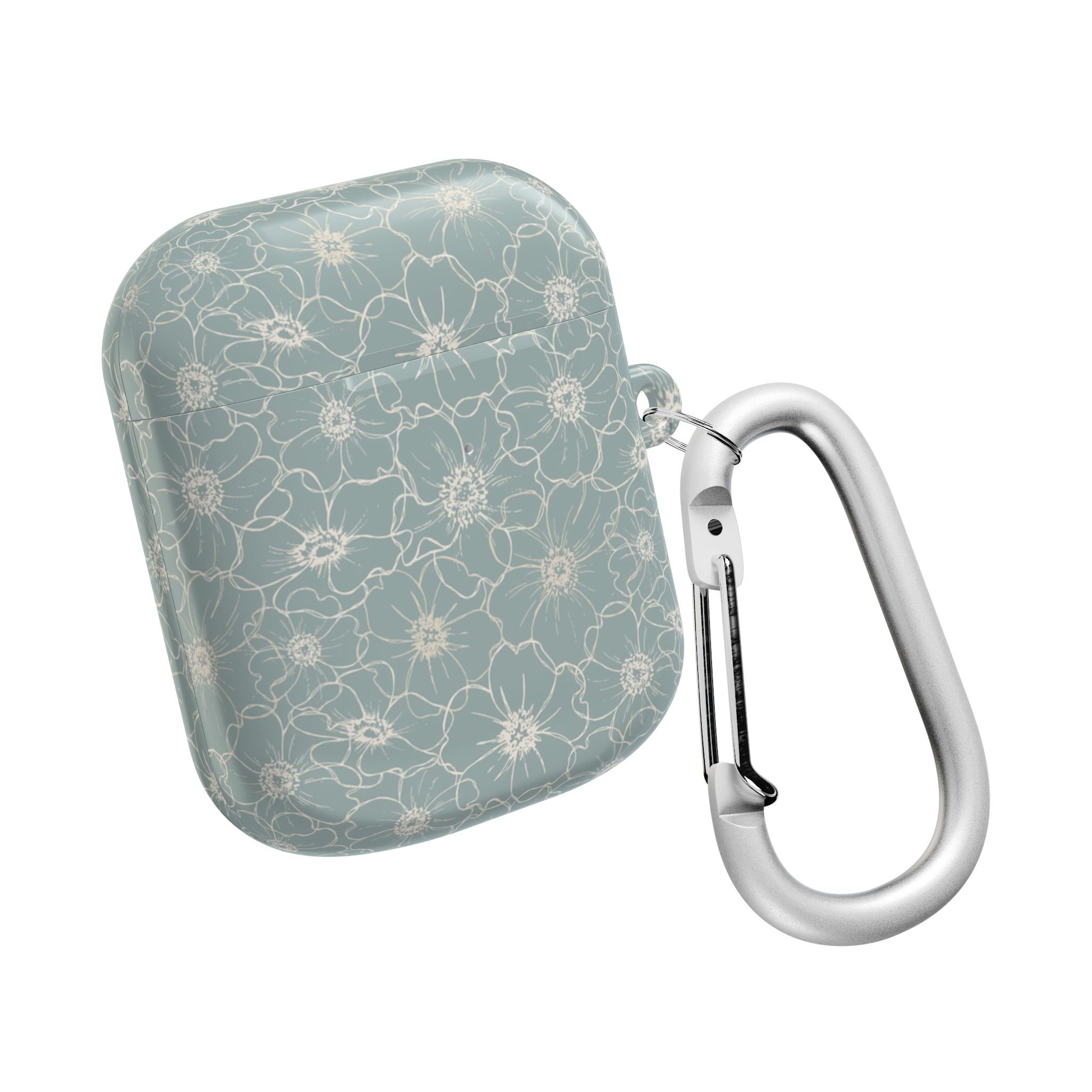Minimalist Flower Silhouette, Old Blue - AirPods Case
