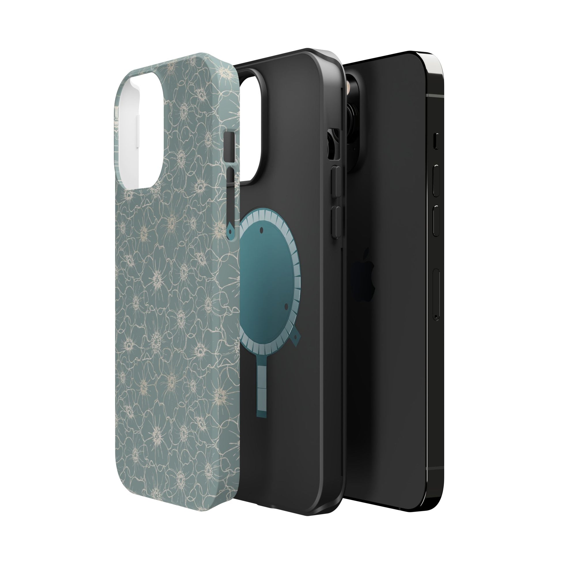 Minimalist Flower Silhouette, Old Blue-  Magsafe Phone Case