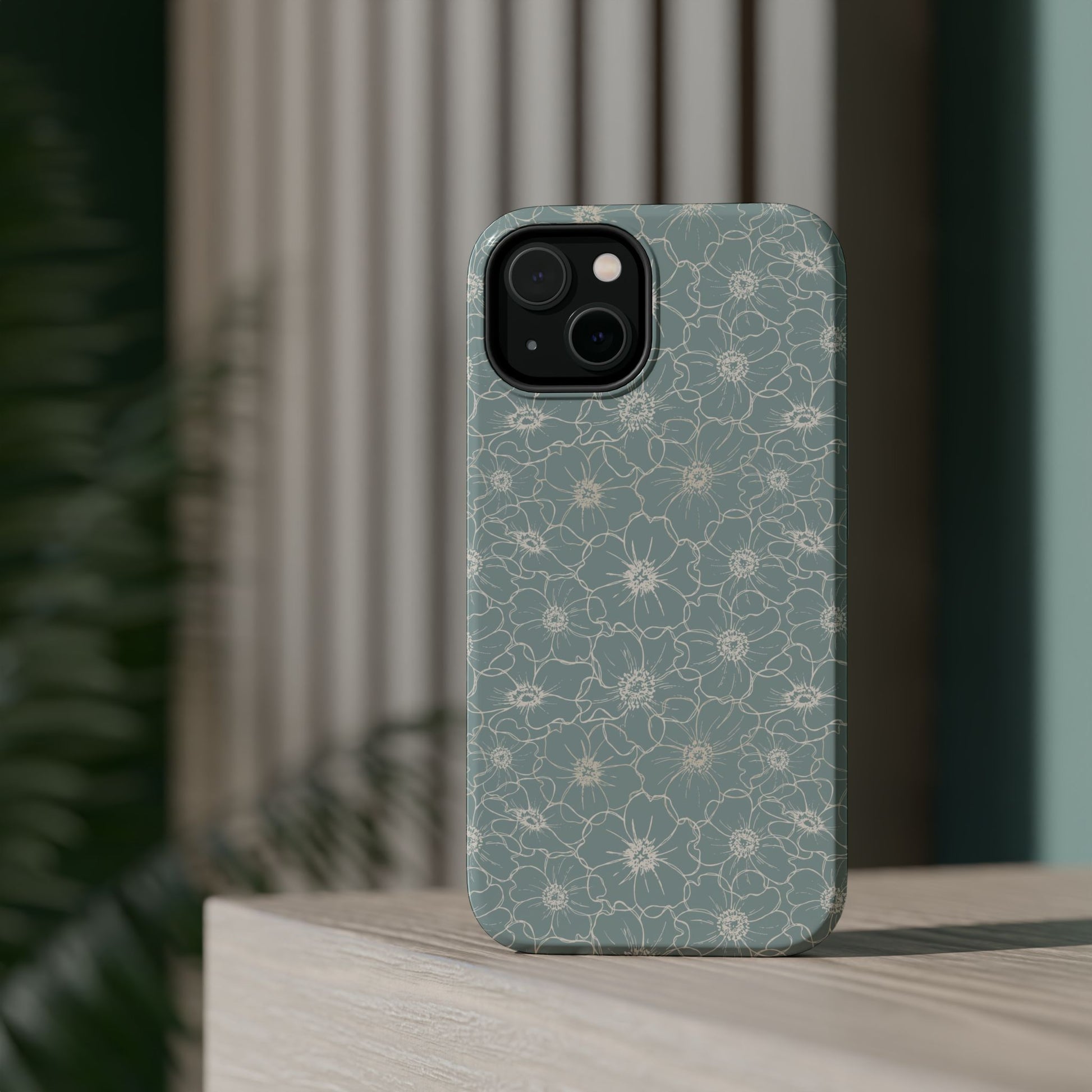 Minimalist Flower Silhouette, Old Blue-  Magsafe Phone Case