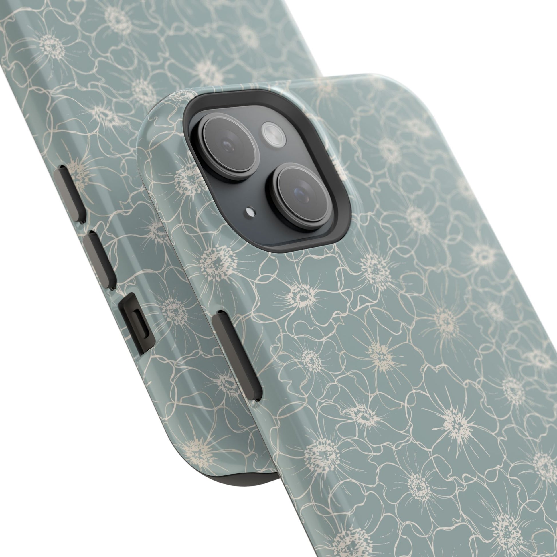 Minimalist Flower Silhouette, Old Blue-  Magsafe Phone Case