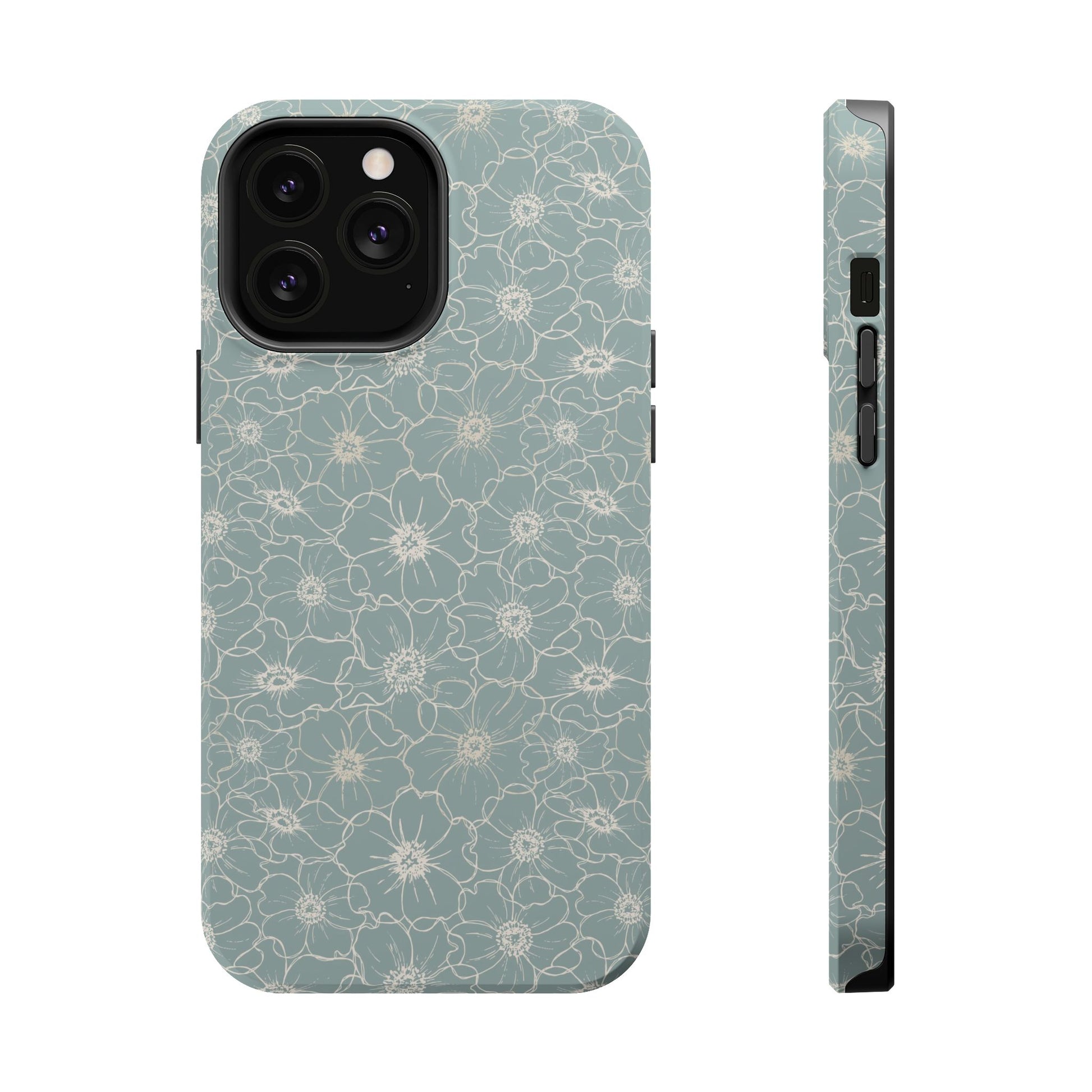 Minimalist Flower Silhouette, Old Blue-  Magsafe Phone Case