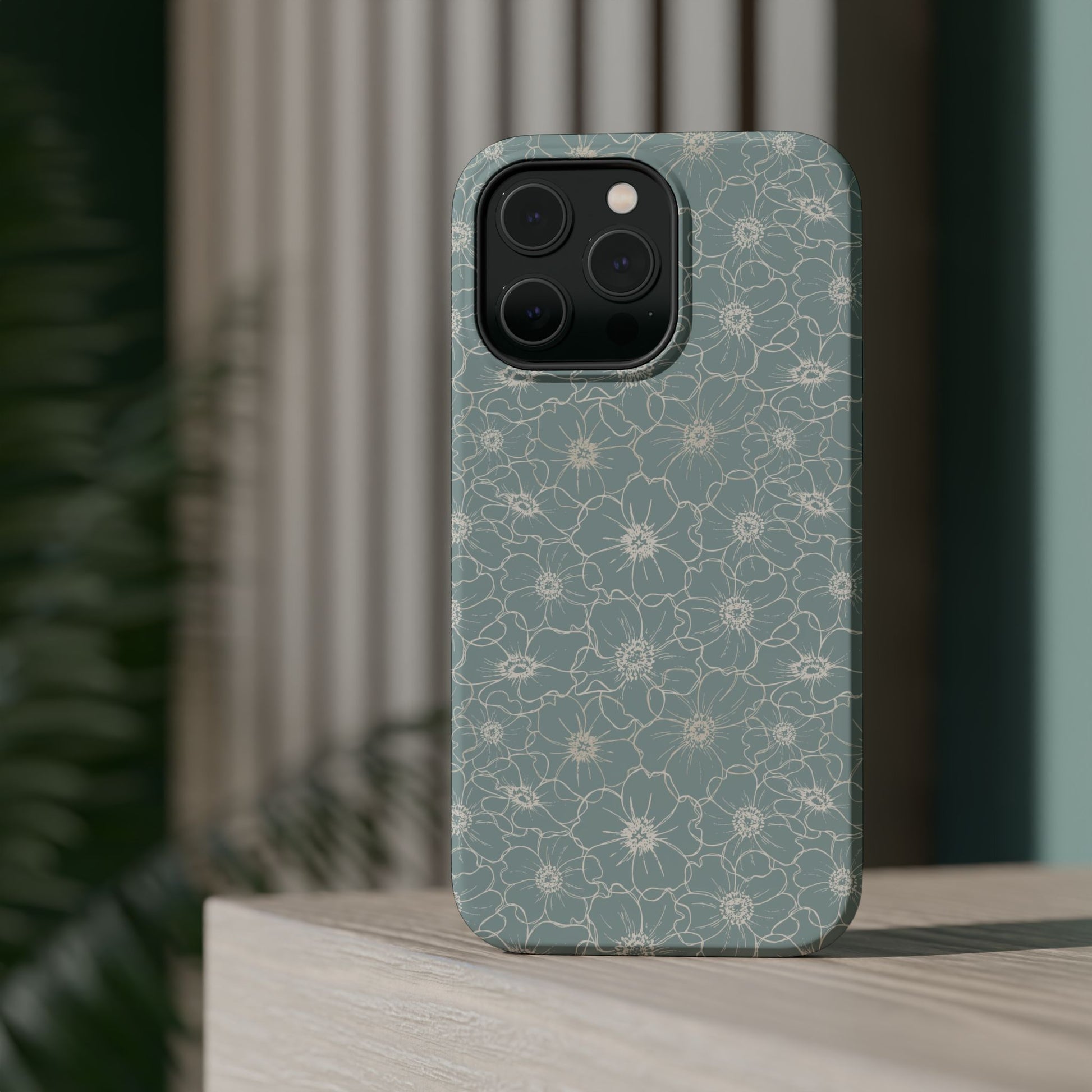 Minimalist Flower Silhouette, Old Blue-  Magsafe Phone Case