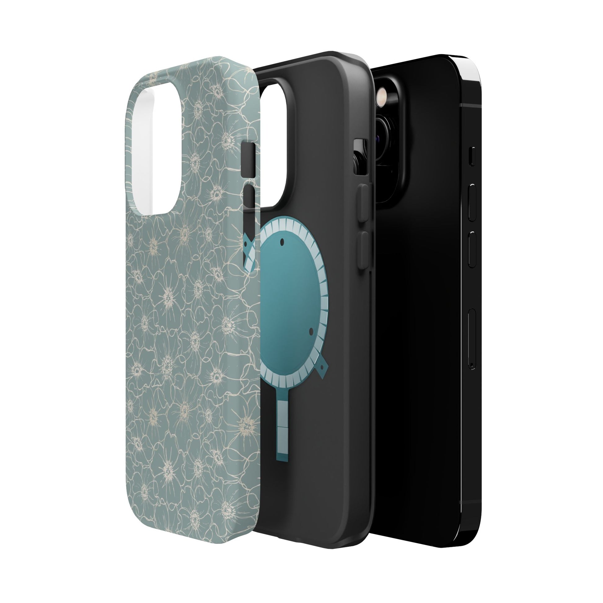 Minimalist Flower Silhouette, Old Blue-  Magsafe Phone Case