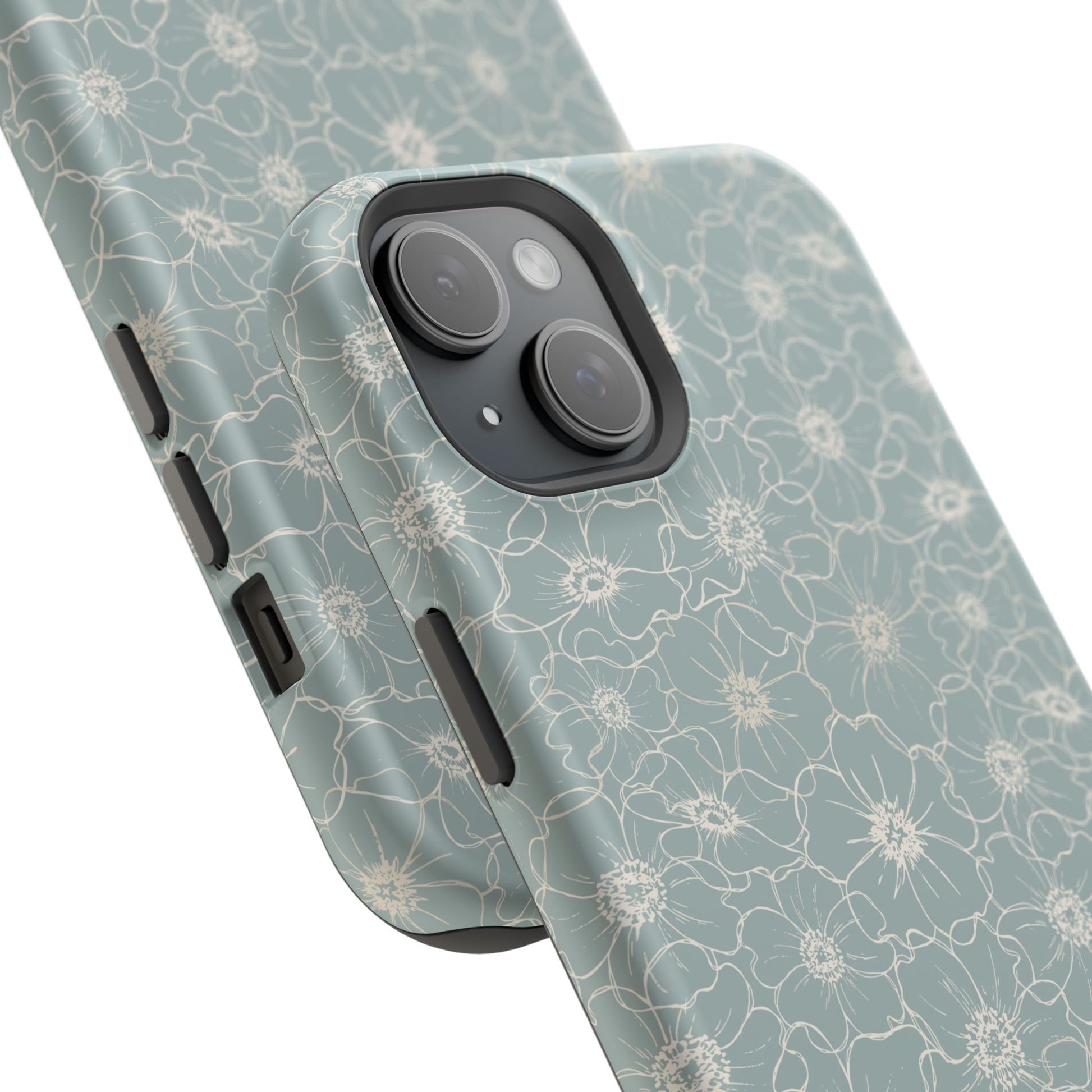 Minimalist Flower Silhouette, Old Blue-  Magsafe Phone Case