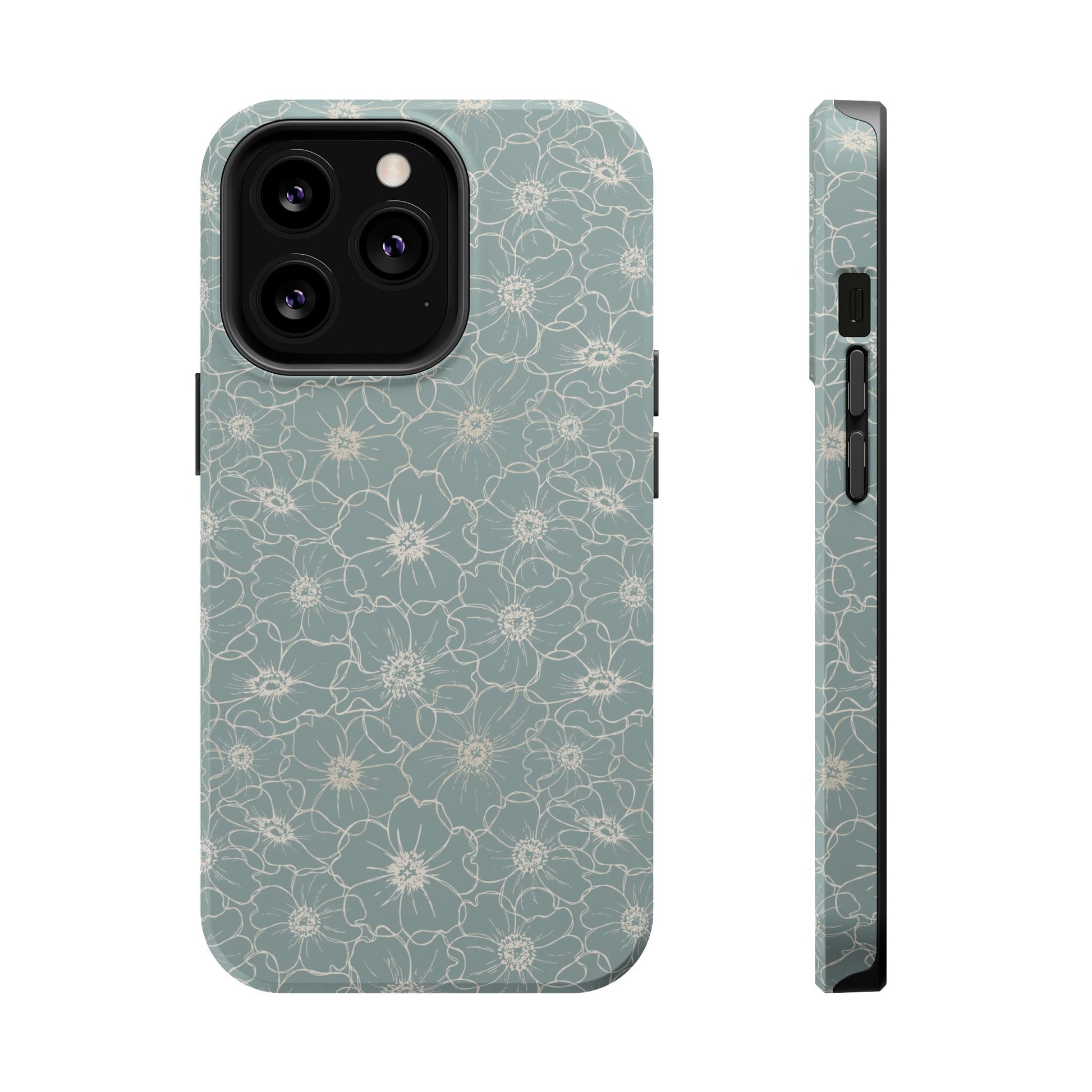 Minimalist Flower Silhouette, Old Blue-  Magsafe Phone Case