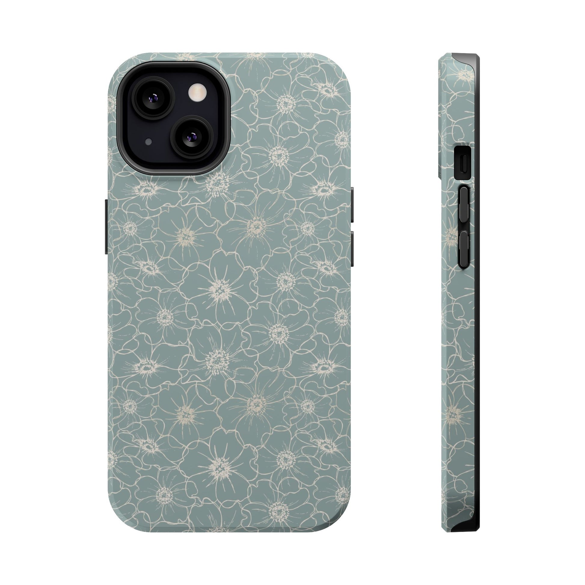 Minimalist Flower Silhouette, Old Blue-  Magsafe Phone Case
