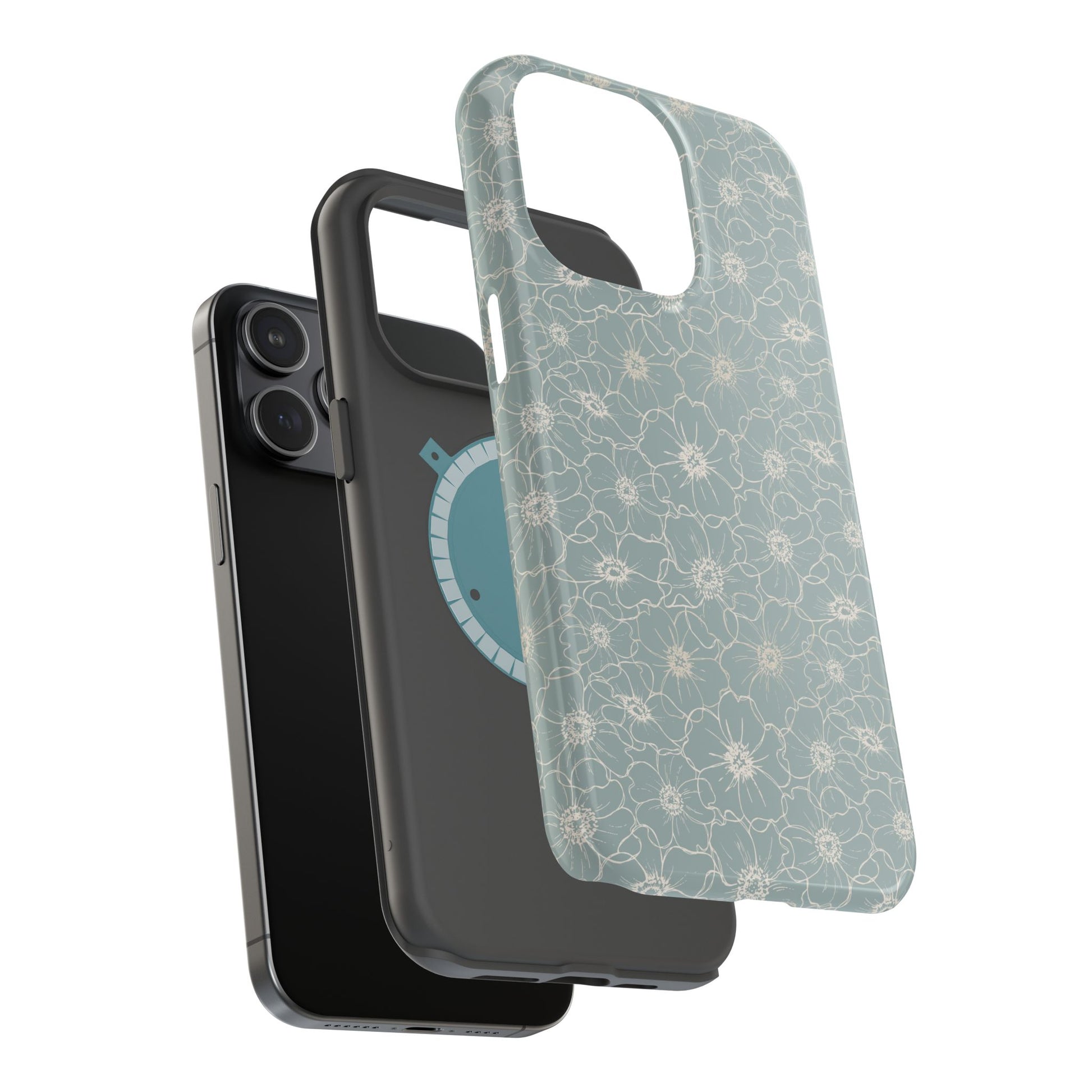 Minimalist Flower Silhouette, Old Blue-  Magsafe Phone Case