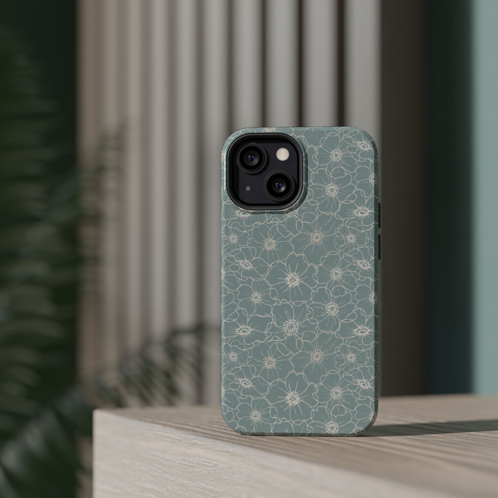 Minimalist Flower Silhouette, Old Blue-  Magsafe Phone Case