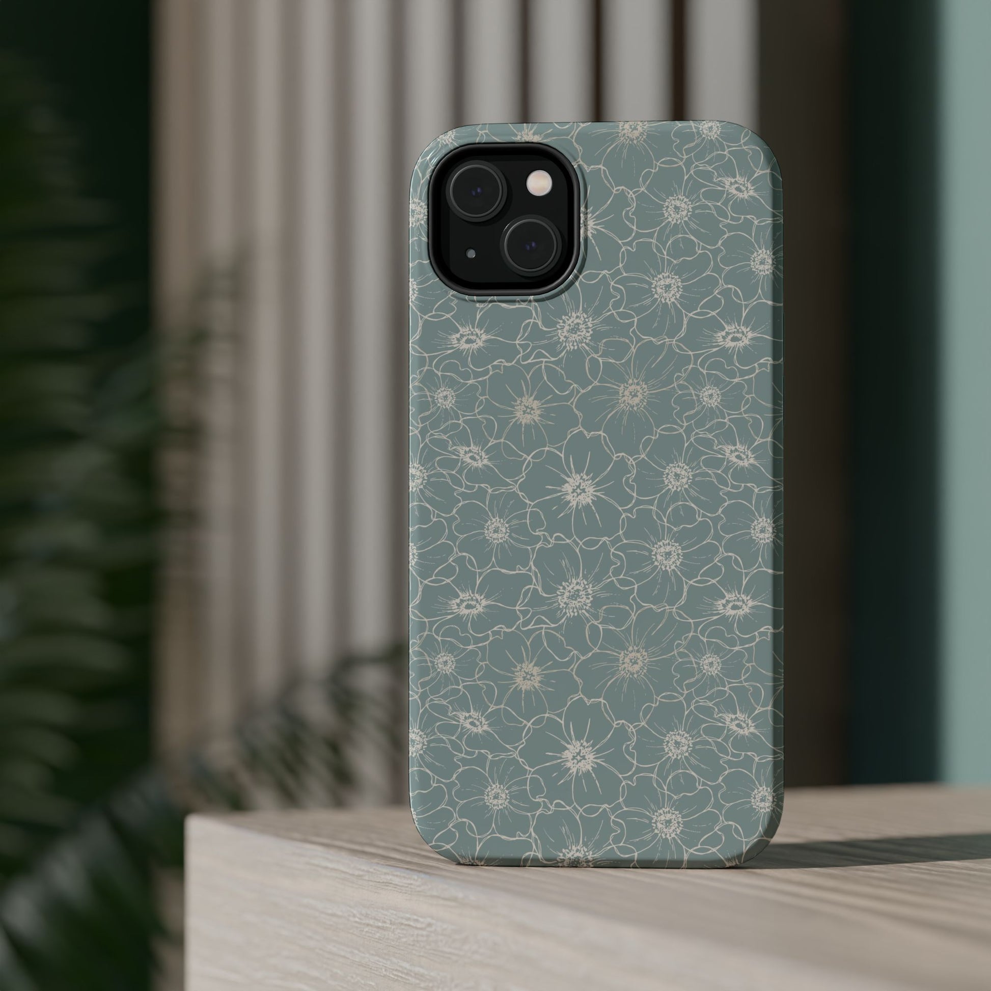 Minimalist Flower Silhouette, Old Blue-  Magsafe Phone Case