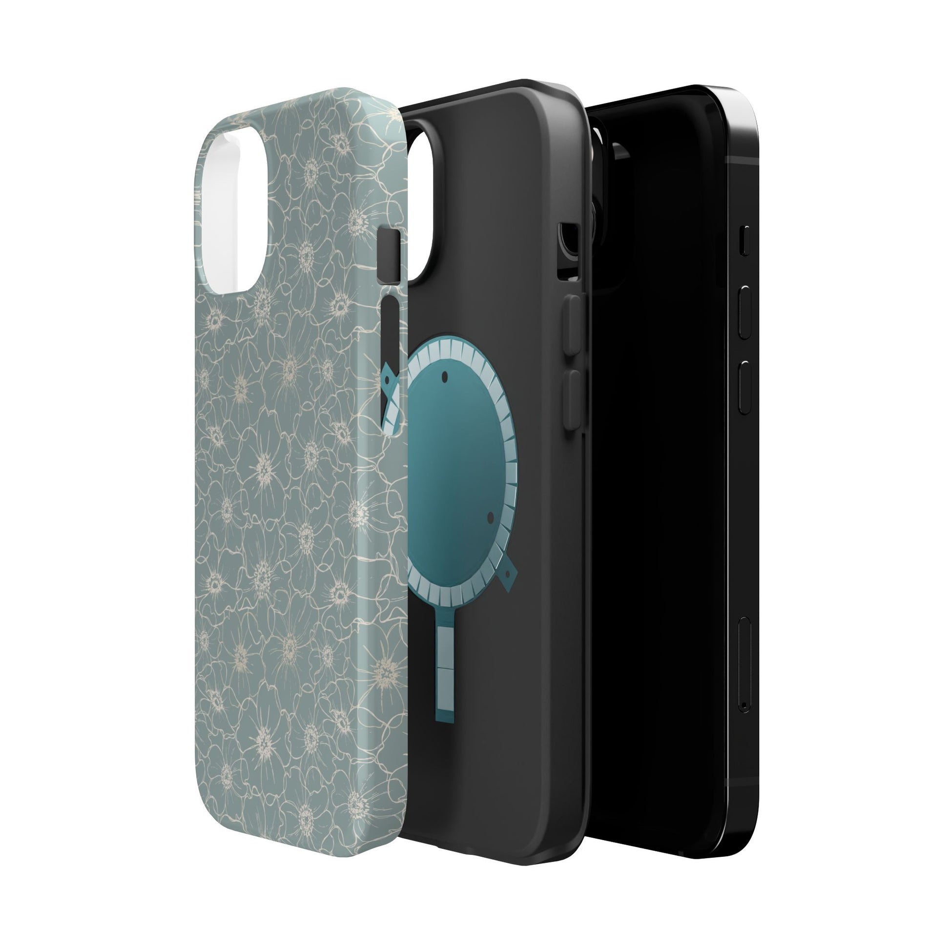 Minimalist Flower Silhouette, Old Blue-  Magsafe Phone Case