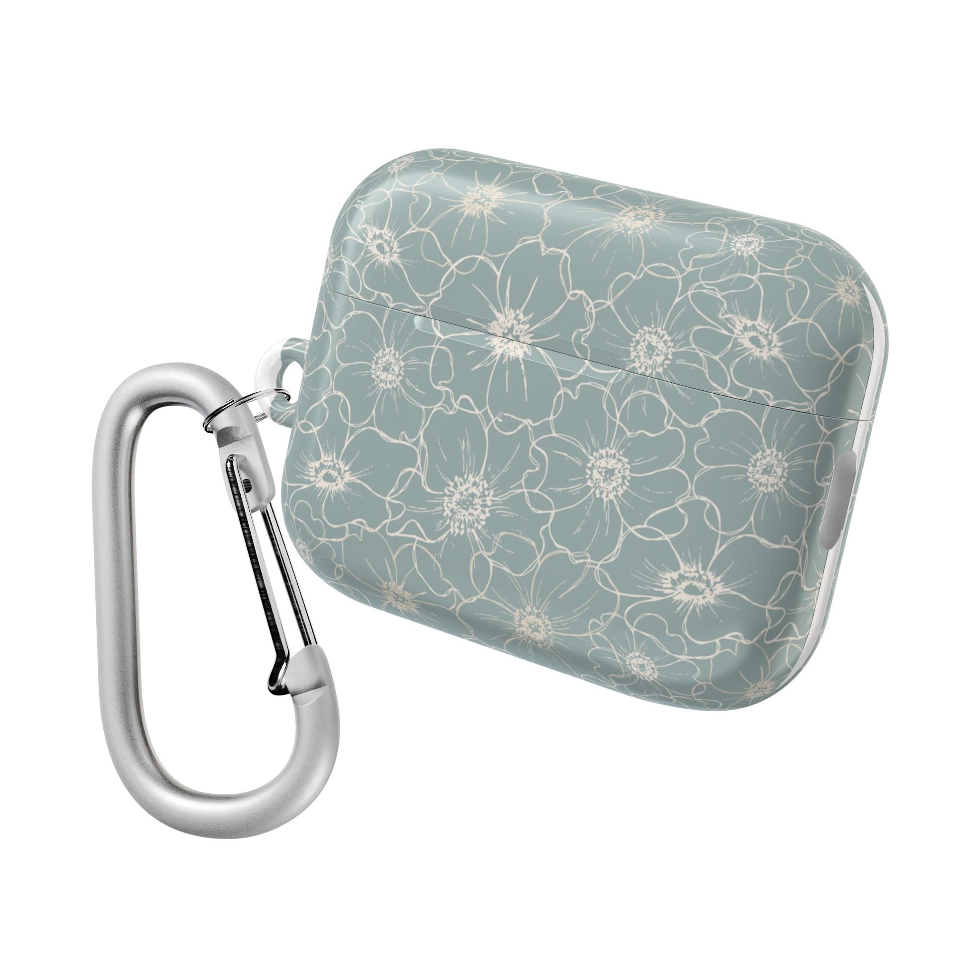 Minimalist Flower Silhouette, Old Blue - AirPods Case