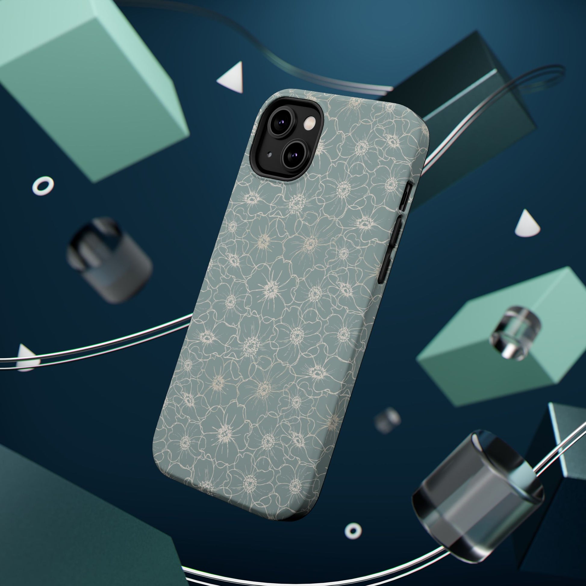Minimalist Flower Silhouette, Old Blue-  Magsafe Phone Case