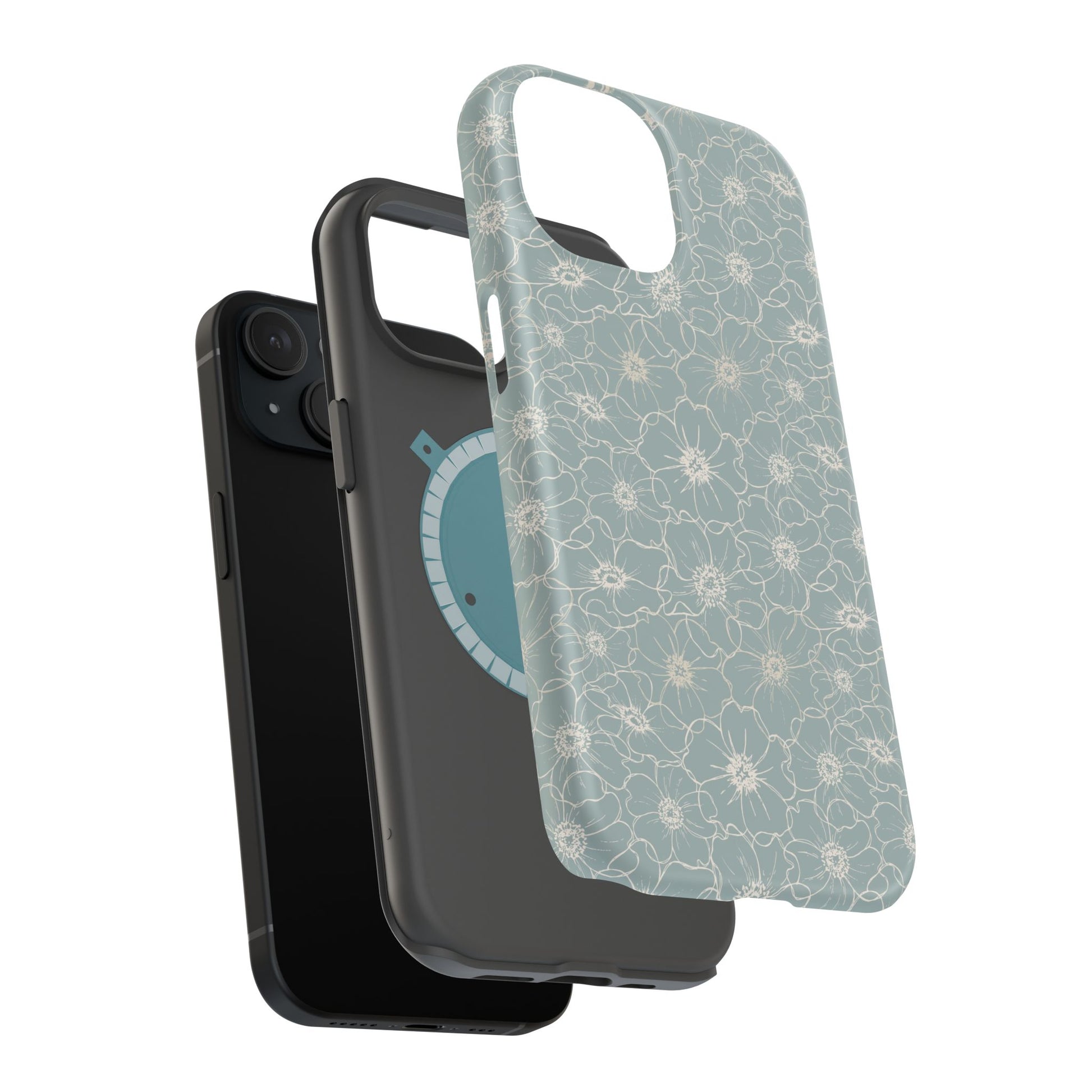 Minimalist Flower Silhouette, Old Blue-  Magsafe Phone Case