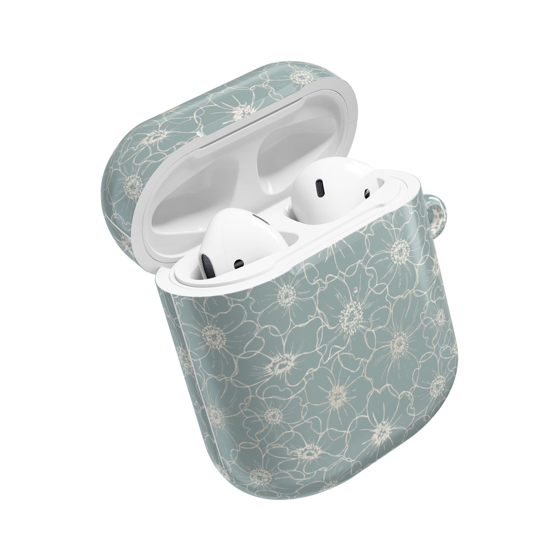 Minimalist Flower Silhouette, Old Blue - AirPods Case