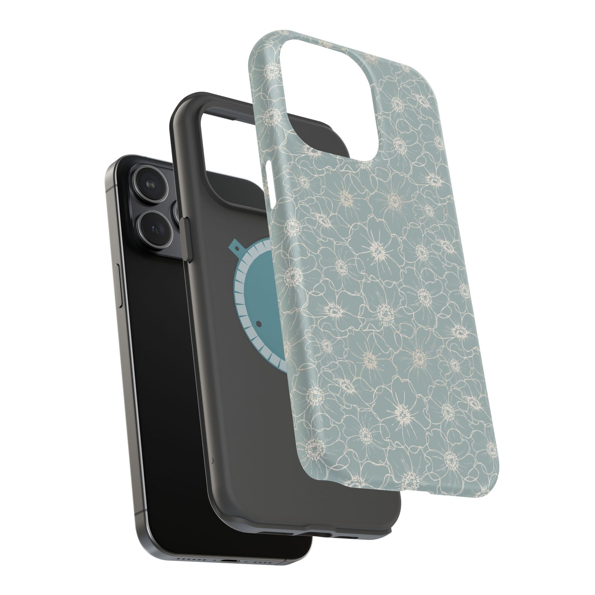 Minimalist Flower Silhouette, Old Blue-  Magsafe Phone Case