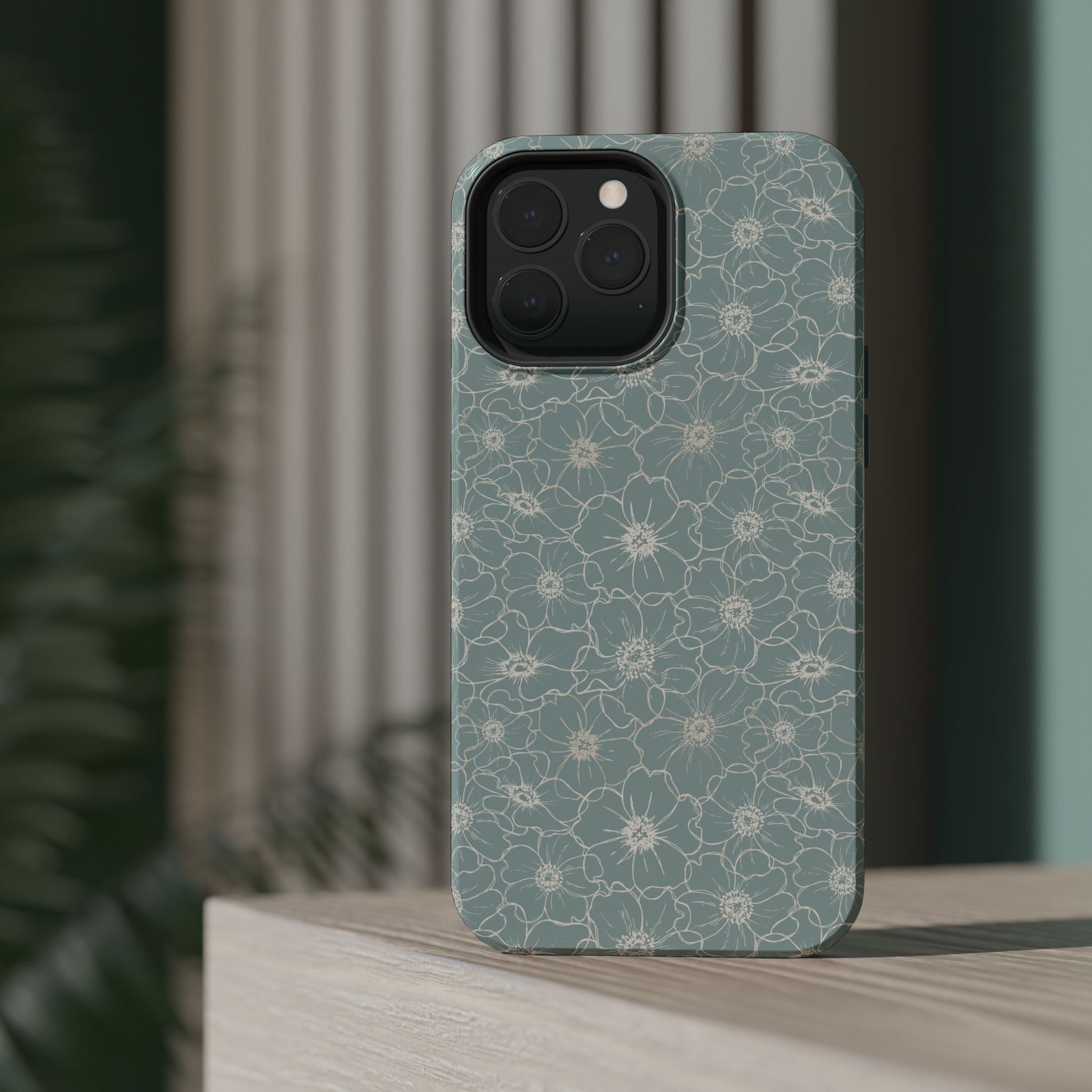 Minimalist Flower Silhouette, Old Blue-  Magsafe Phone Case