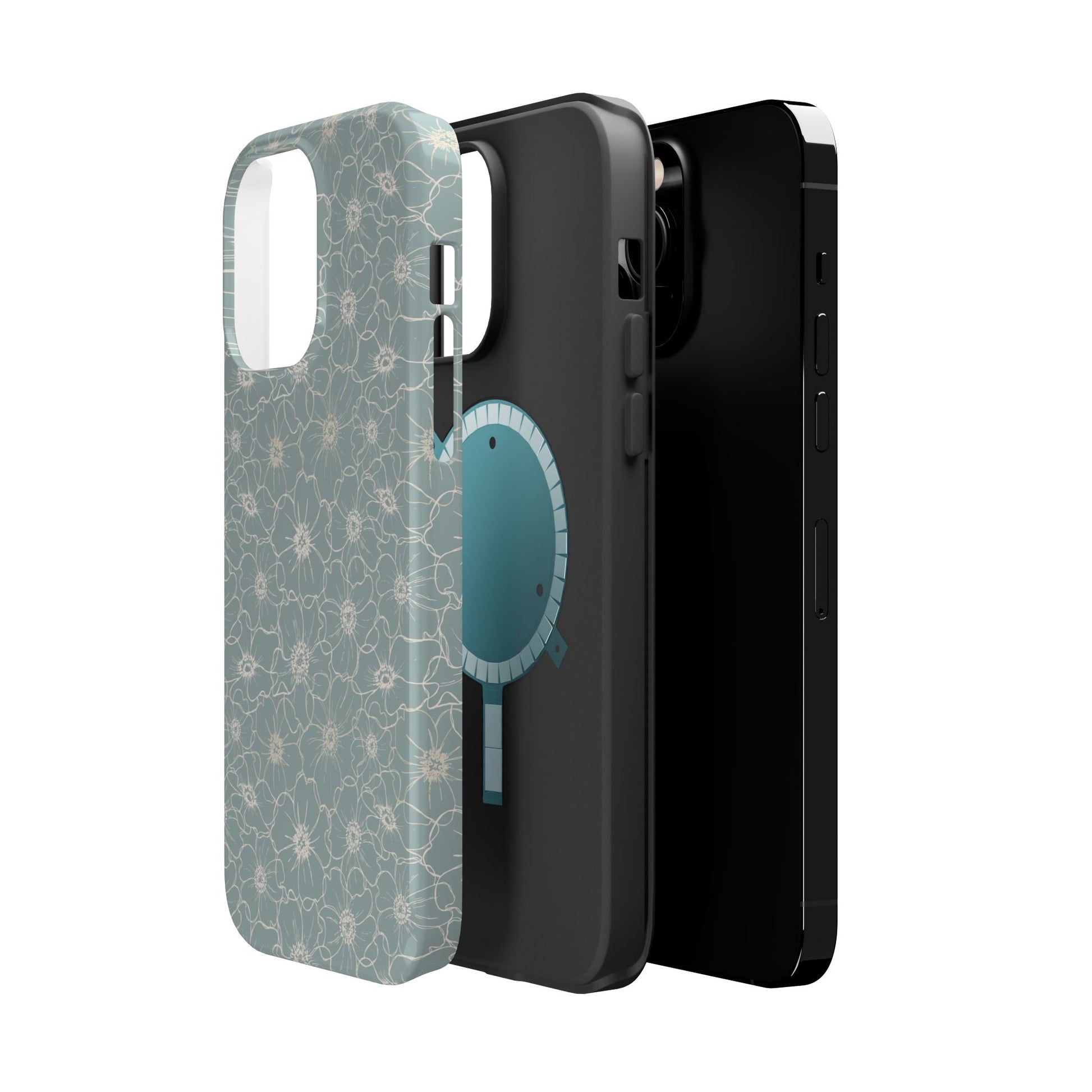 Minimalist Flower Silhouette, Old Blue-  Magsafe Phone Case