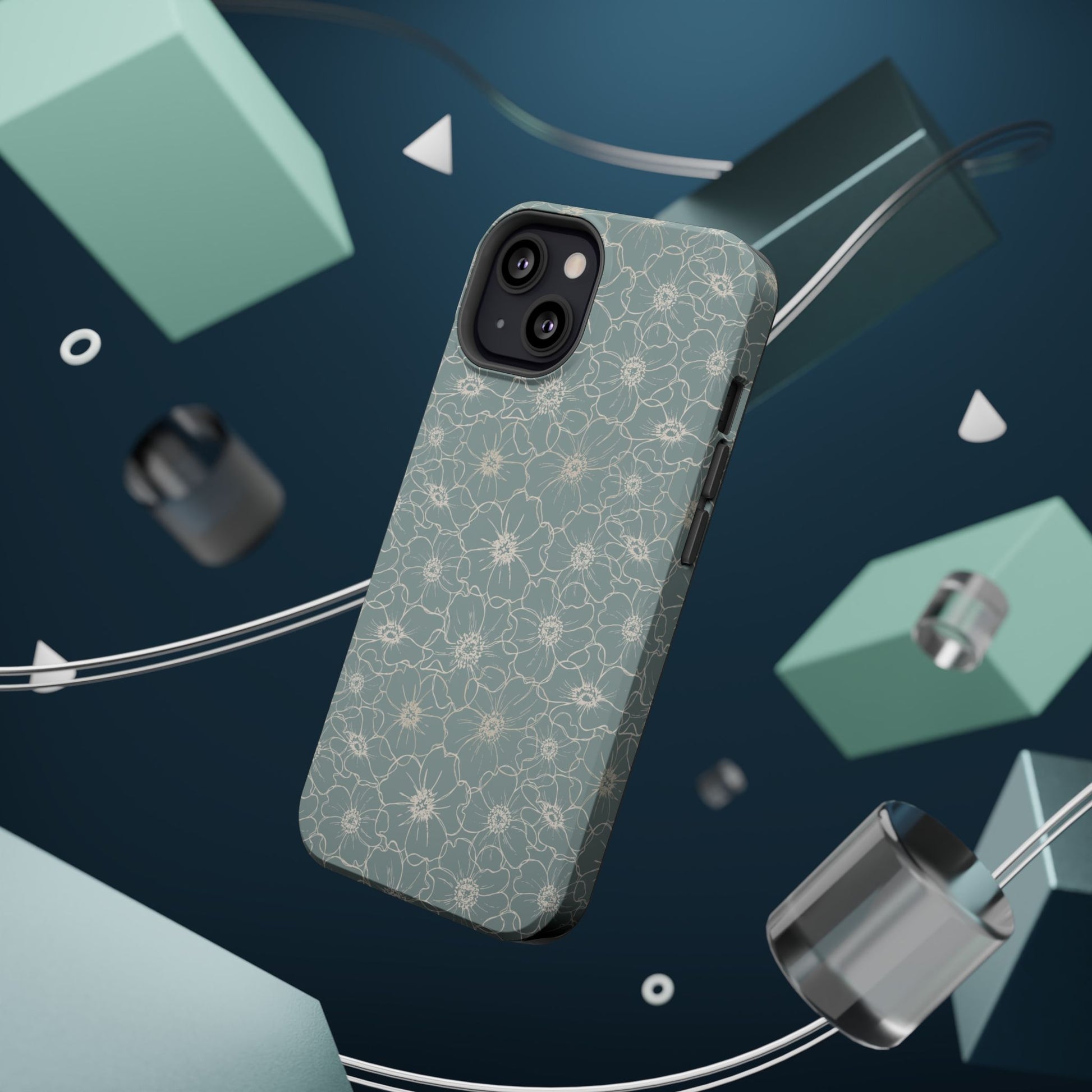 Minimalist Flower Silhouette, Old Blue-  Magsafe Phone Case