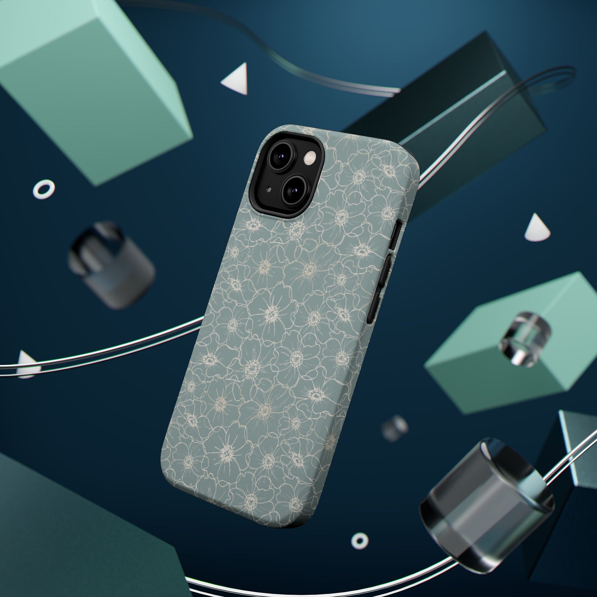 Minimalist Flower Silhouette, Old Blue-  Magsafe Phone Case