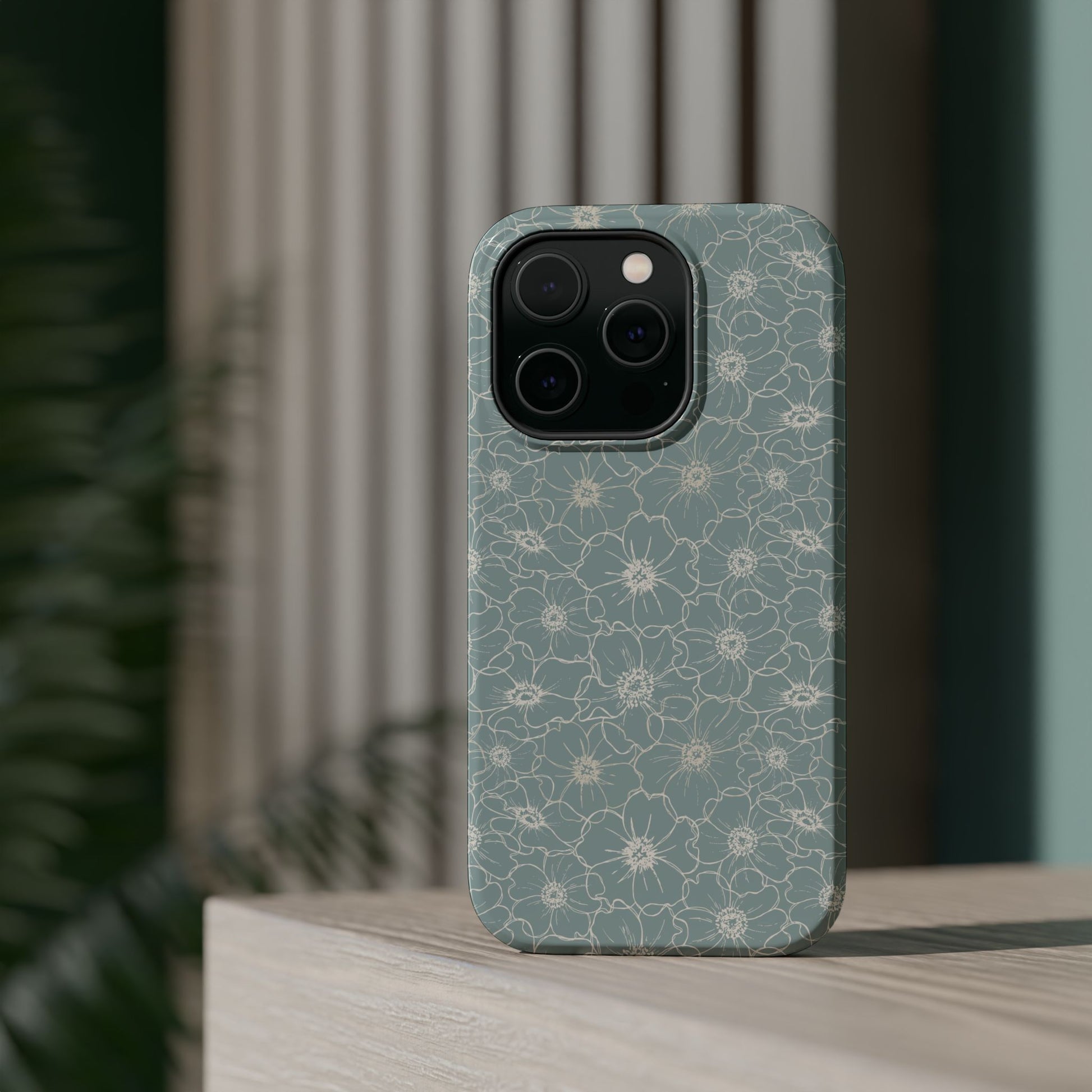 Minimalist Flower Silhouette, Old Blue-  Magsafe Phone Case