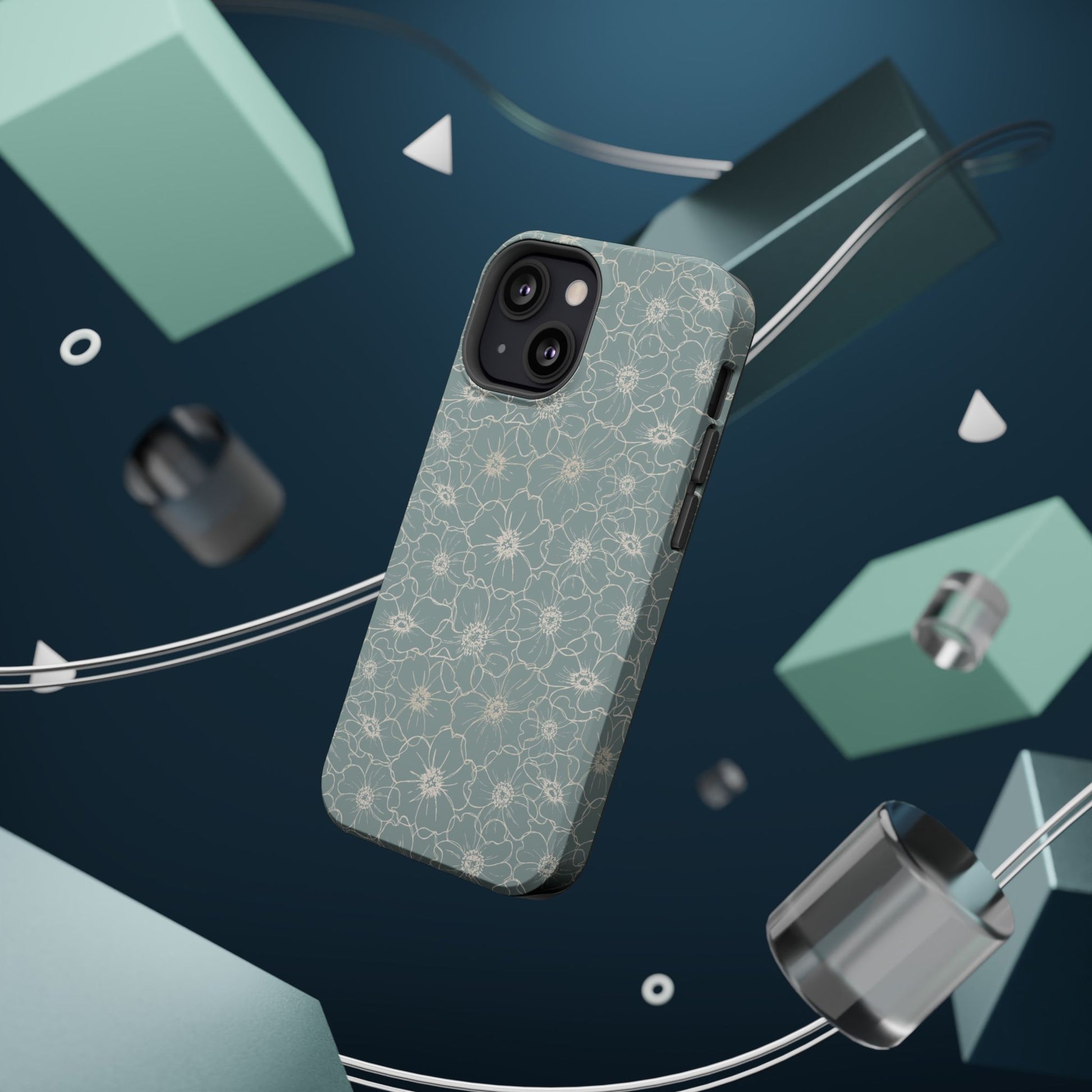 Minimalist Flower Silhouette, Old Blue-  Magsafe Phone Case