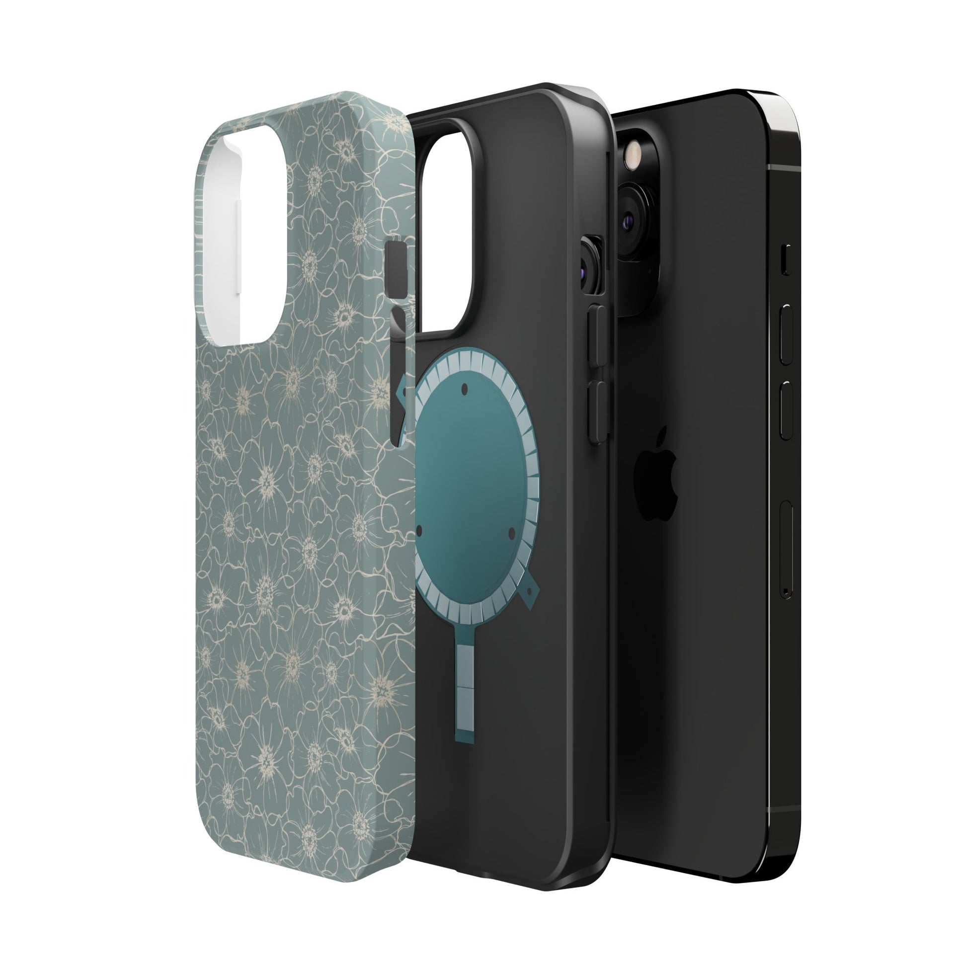 Minimalist Flower Silhouette, Old Blue-  Magsafe Phone Case