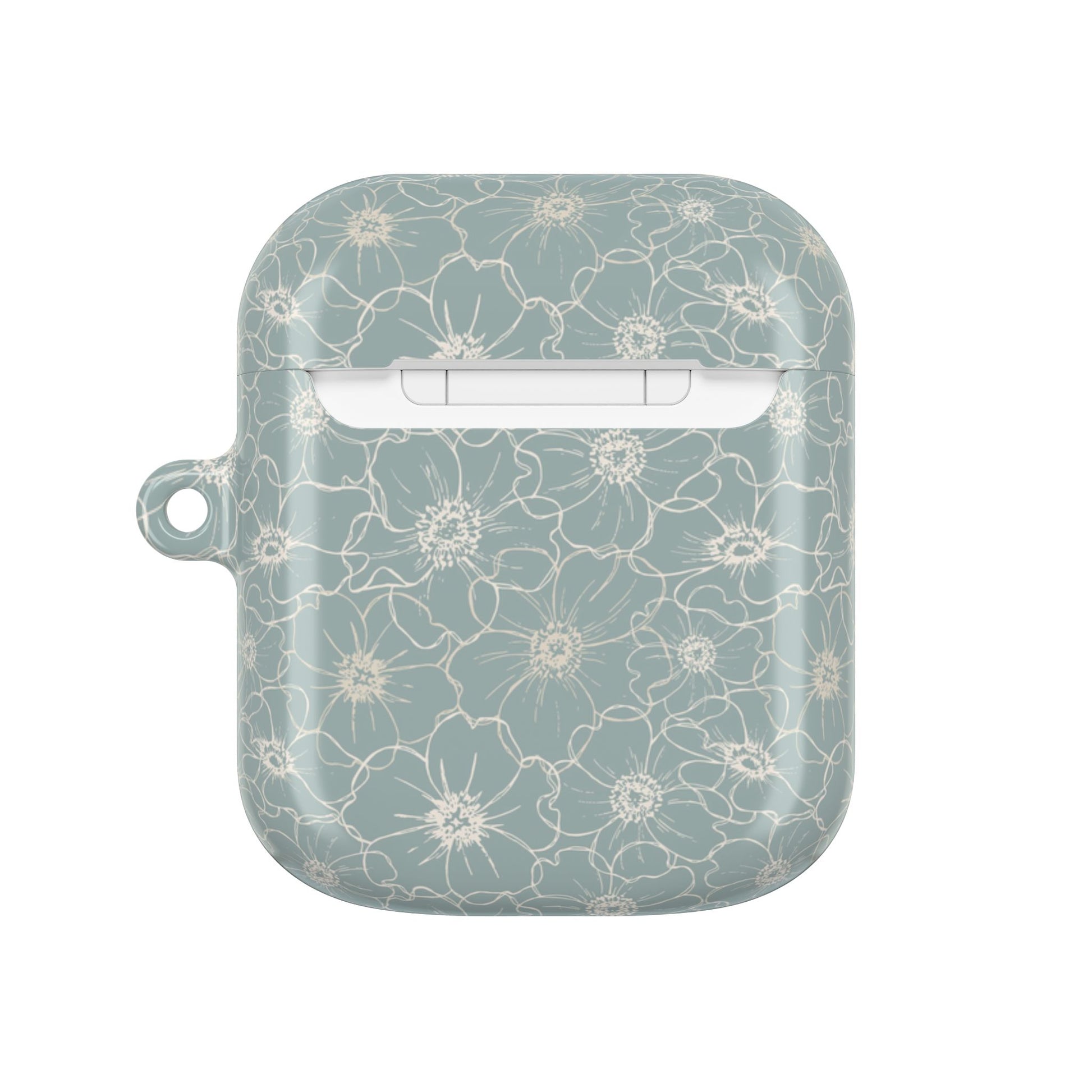 Minimalist Flower Silhouette, Old Blue - AirPods Case