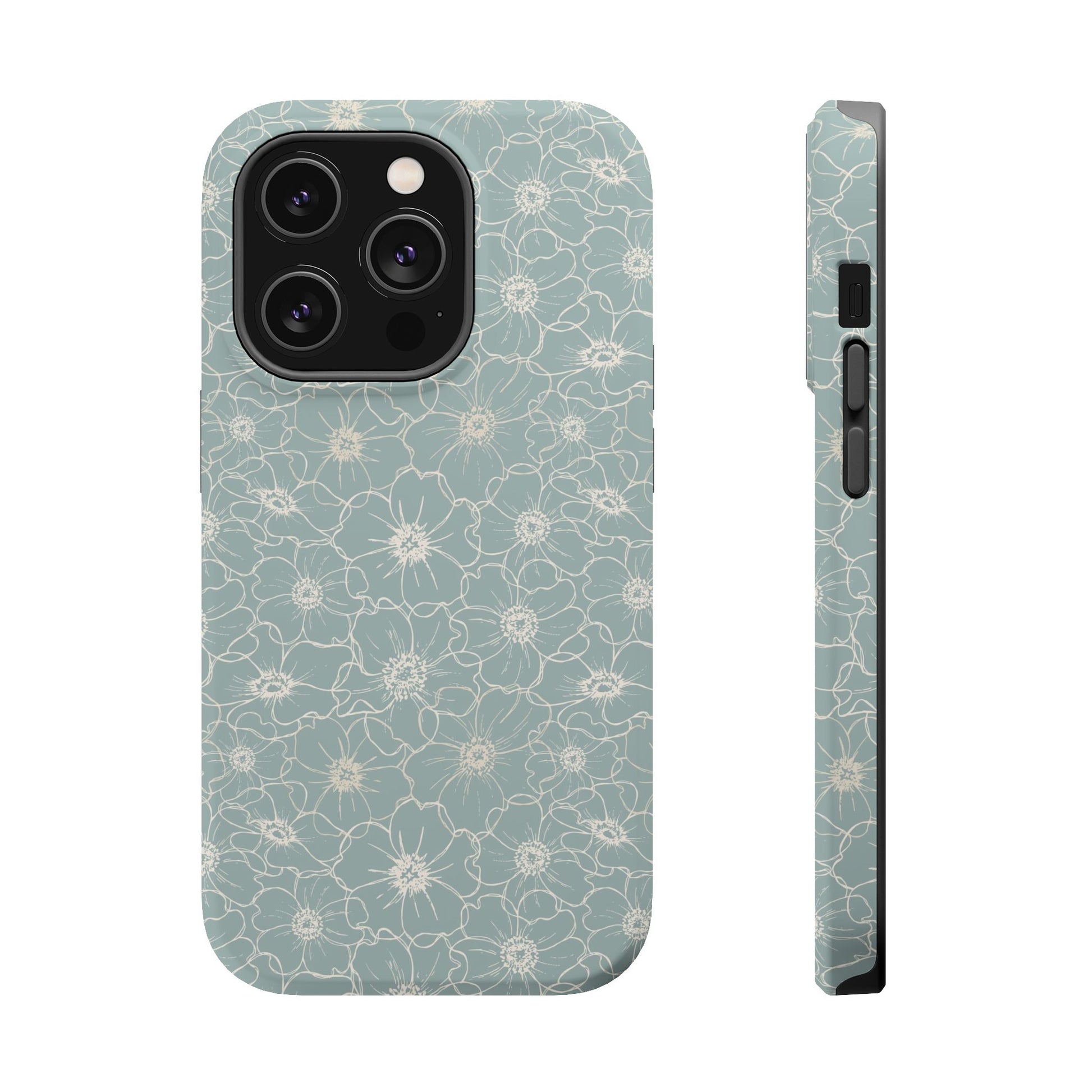 Minimalist Flower Silhouette, Old Blue-  Magsafe Phone Case
