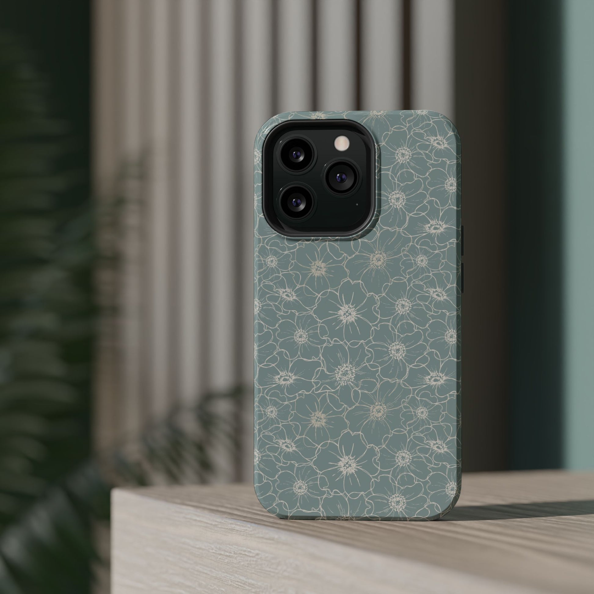 Minimalist Flower Silhouette, Old Blue-  Magsafe Phone Case