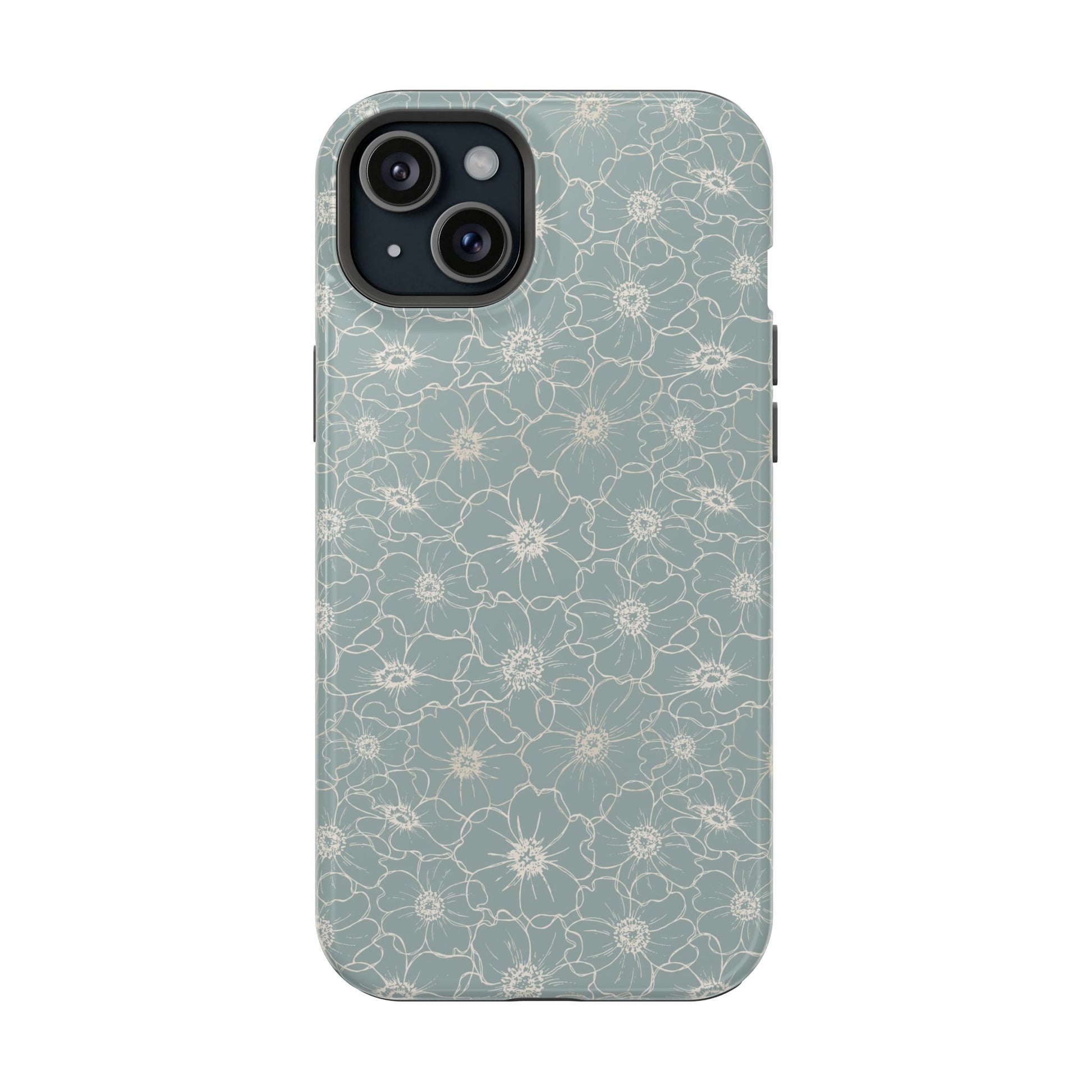 Minimalist Flower Silhouette, Old Blue-  Magsafe Phone Case