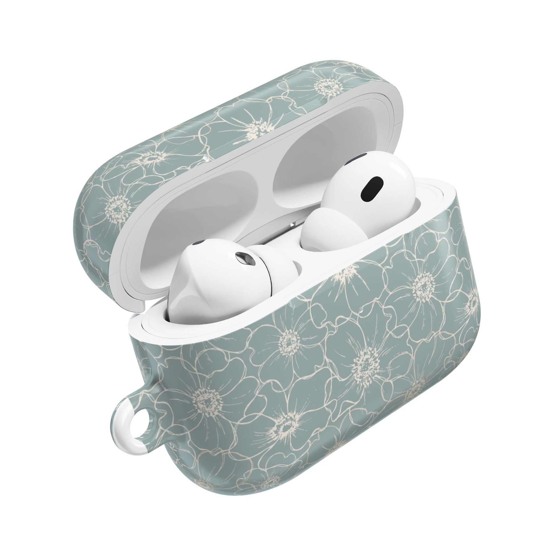 Minimalist Flower Silhouette, Old Blue - AirPods Case